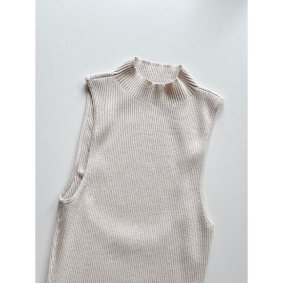 Aritzia BABATON Compose Ivory Ribbed Mock Neck Midi Sweater Dress, Size L - Picture 6 of 16